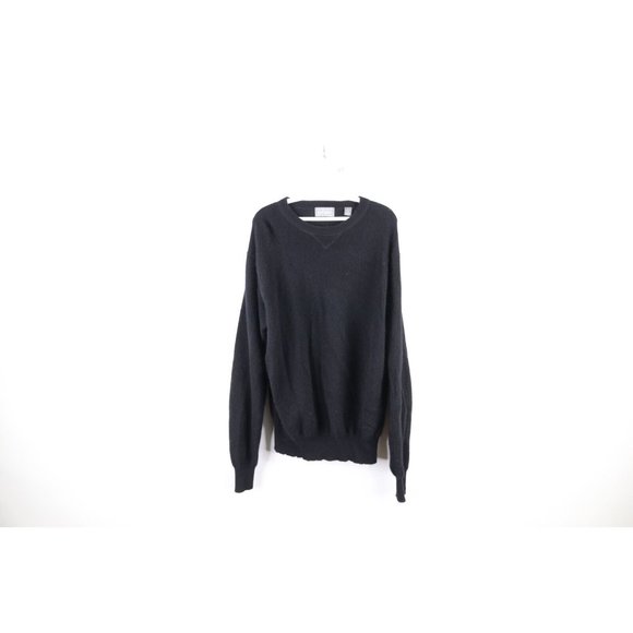 Vintage 90s Streetwear XL Blank Two Ply Cashmere Knit Crewneck Sweater Black